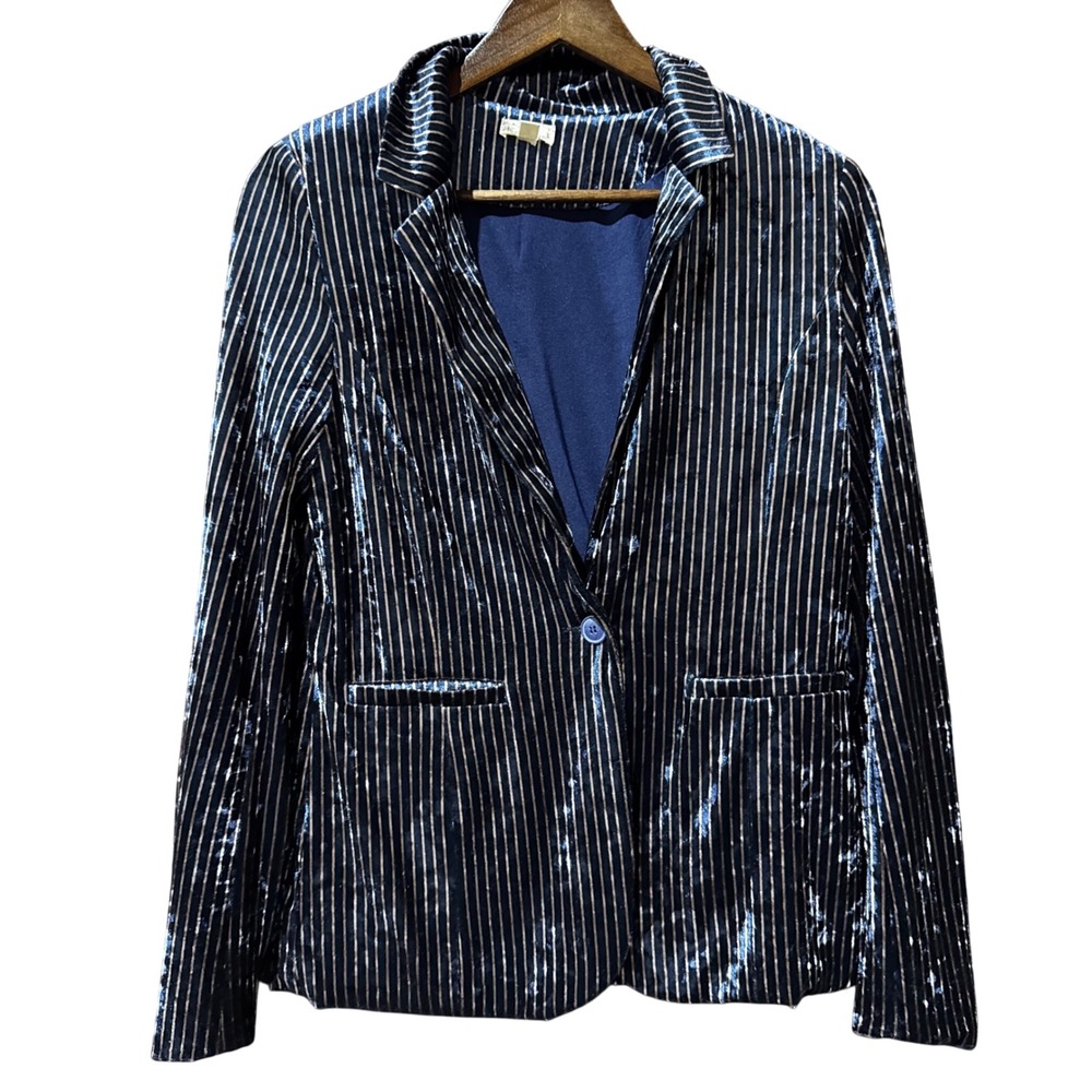 Tan & Thread Velvet Blazer Small Striped‎ Gold Black Party Career Sophisticated
